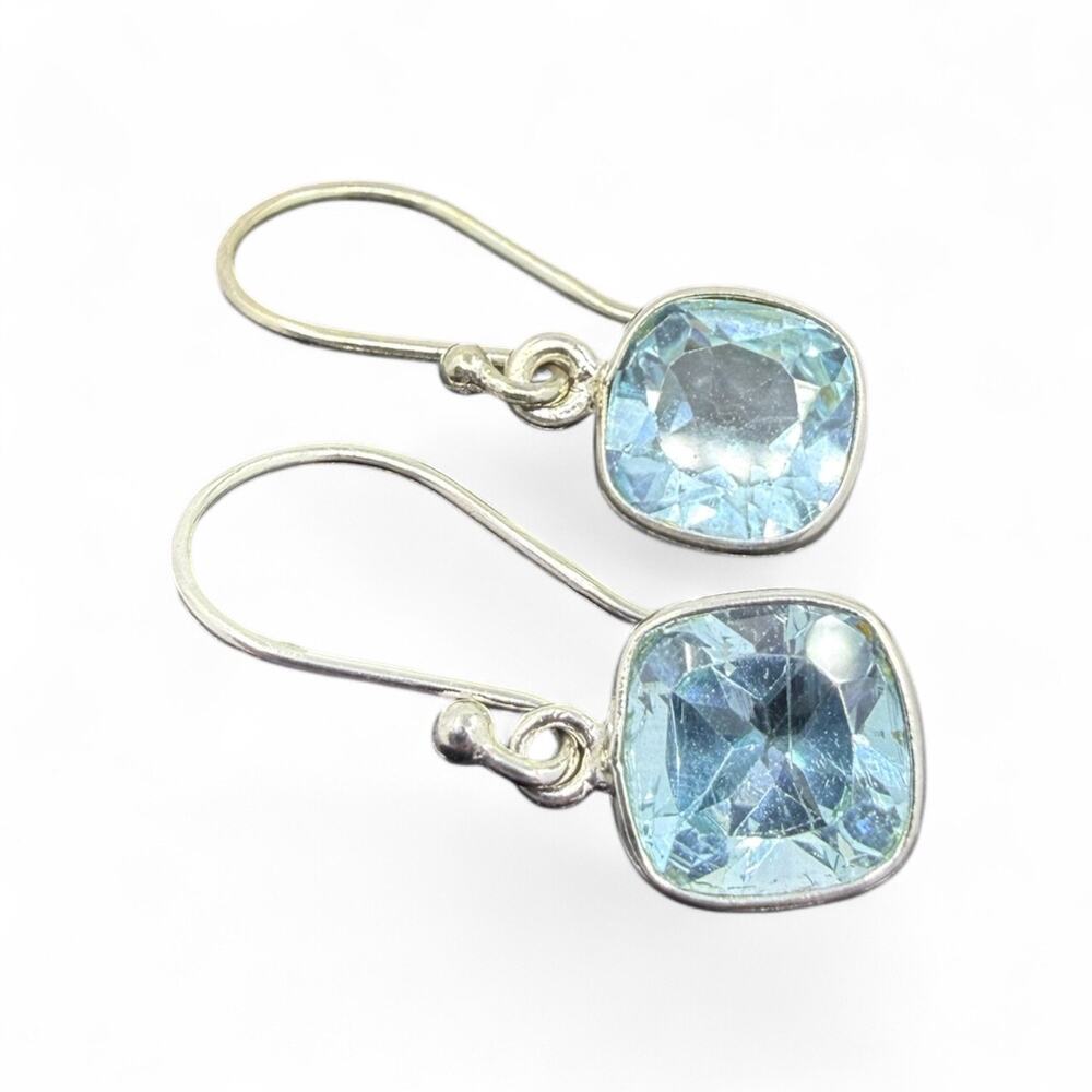 Dainty Sterling Silver Blue Topaz Dangle Earrings 925 December Birthstone